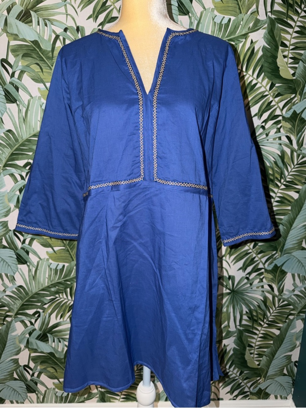 Emporio Sirenuse Le Sirenuse Positano Blue Top w Cream Embroidered Trim Size 48